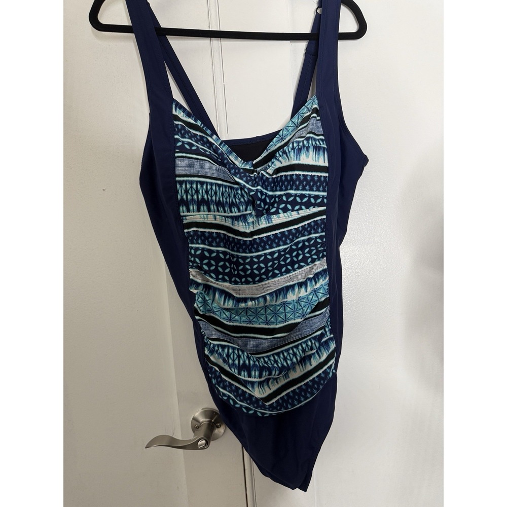 Krista One Piece Swimsuit Plus Size 22W Geometric Ruched Blue Wide Strap Women